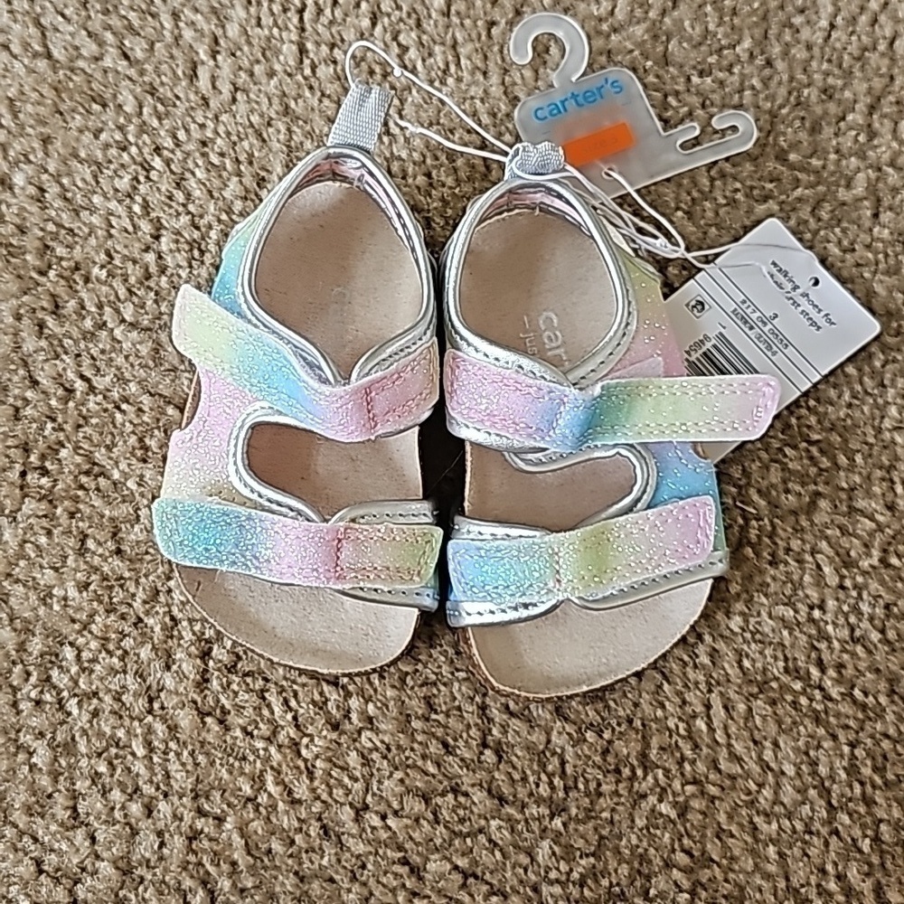 Carter's Baby Girls Rainbow Olive First Walker Sandals Size 3